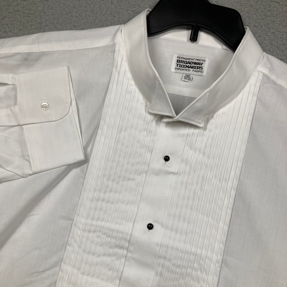 Broadway Tuxmakers Tuxedo Shirt Mens 3XL White Wing Tip Pleated Bib Formal